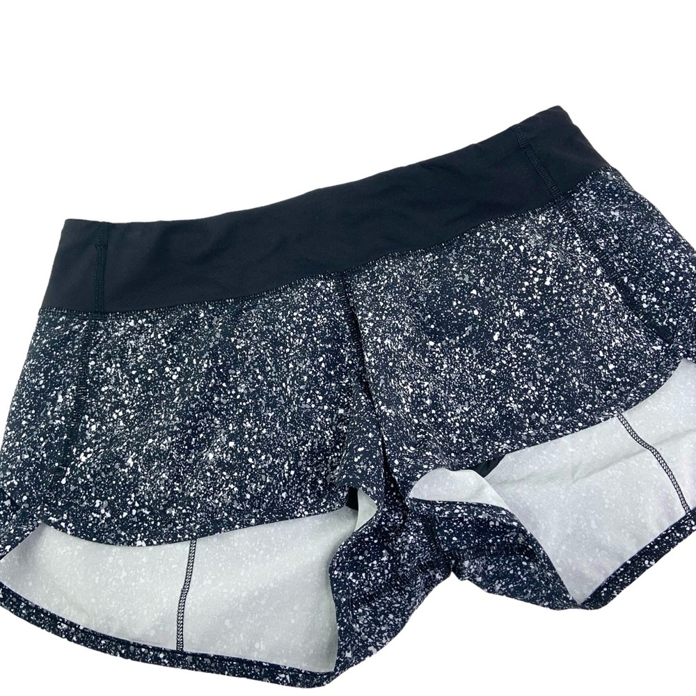 Lululemon Splatter Abstract Speed Up Black Running Shorts - Picture 4 of 8